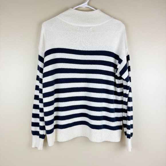 NWOT LOFT Breton Stripe Mock-Neck Sweater w/ Button Shoulder – M - Picture 2 of 8